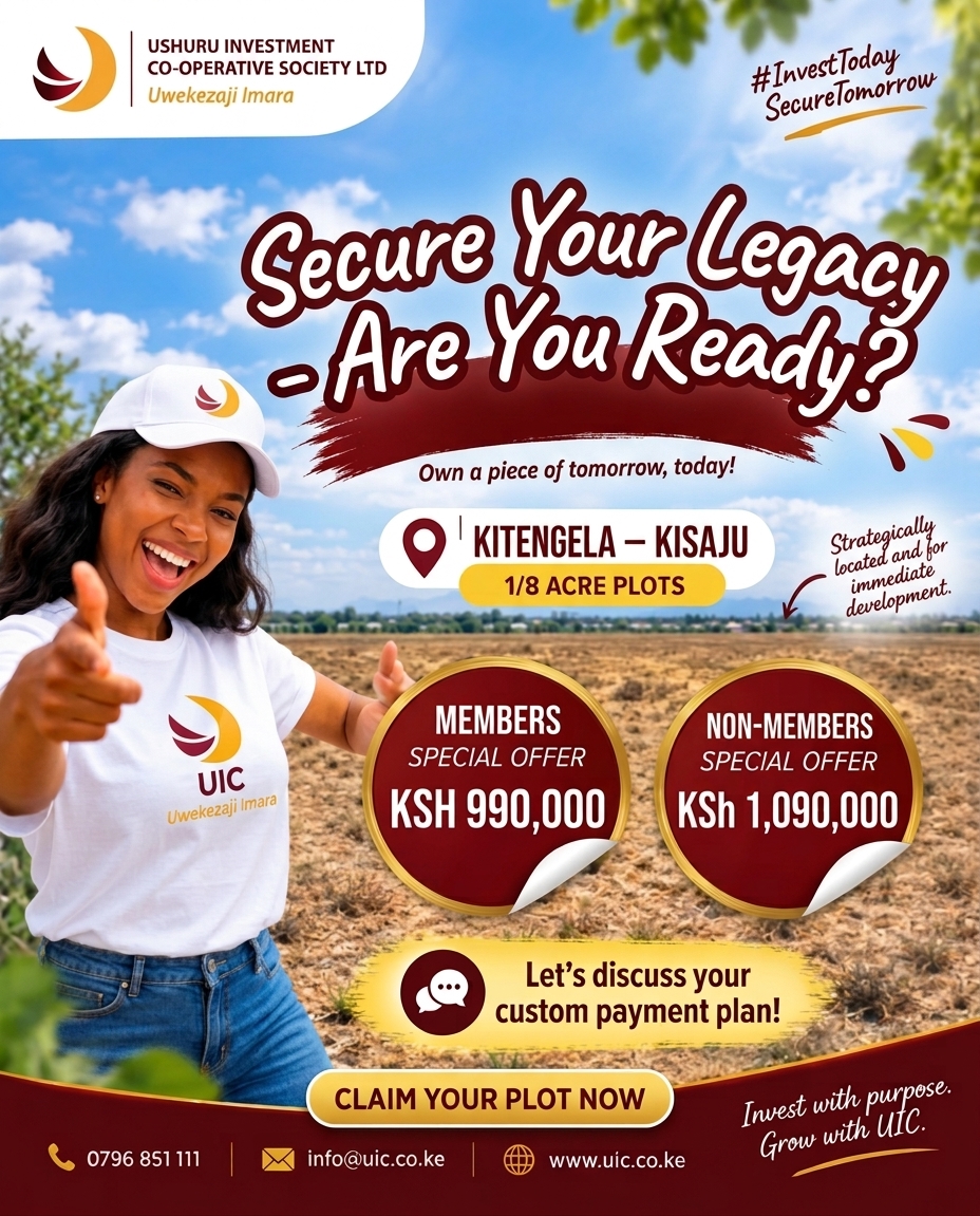 Ushuru Kitengela  Kisaju land offer poster